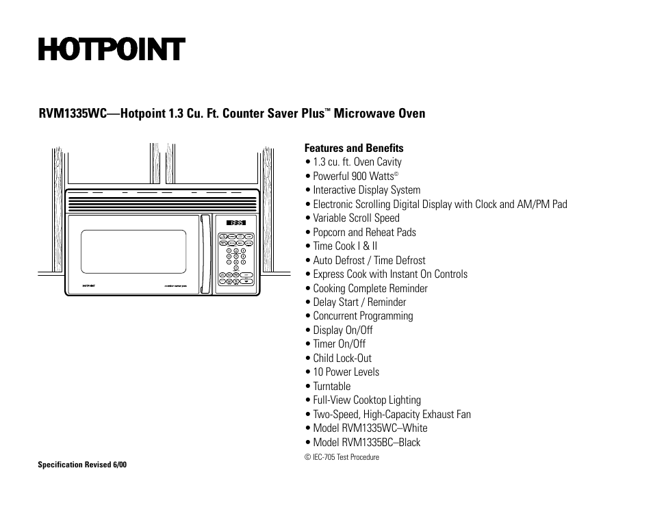 Microwave oven | Hotpoint RVM1335WC User Manual | Page 2 / 2