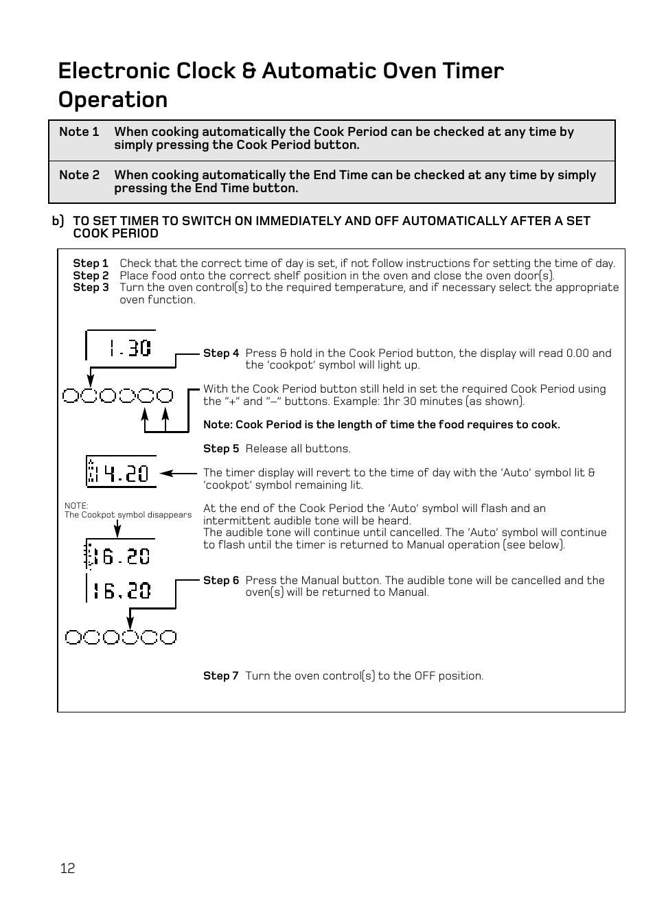 Electronic clock & automatic oven timer operation | Hotpoint UE47 User Manual | Page 12 / 40