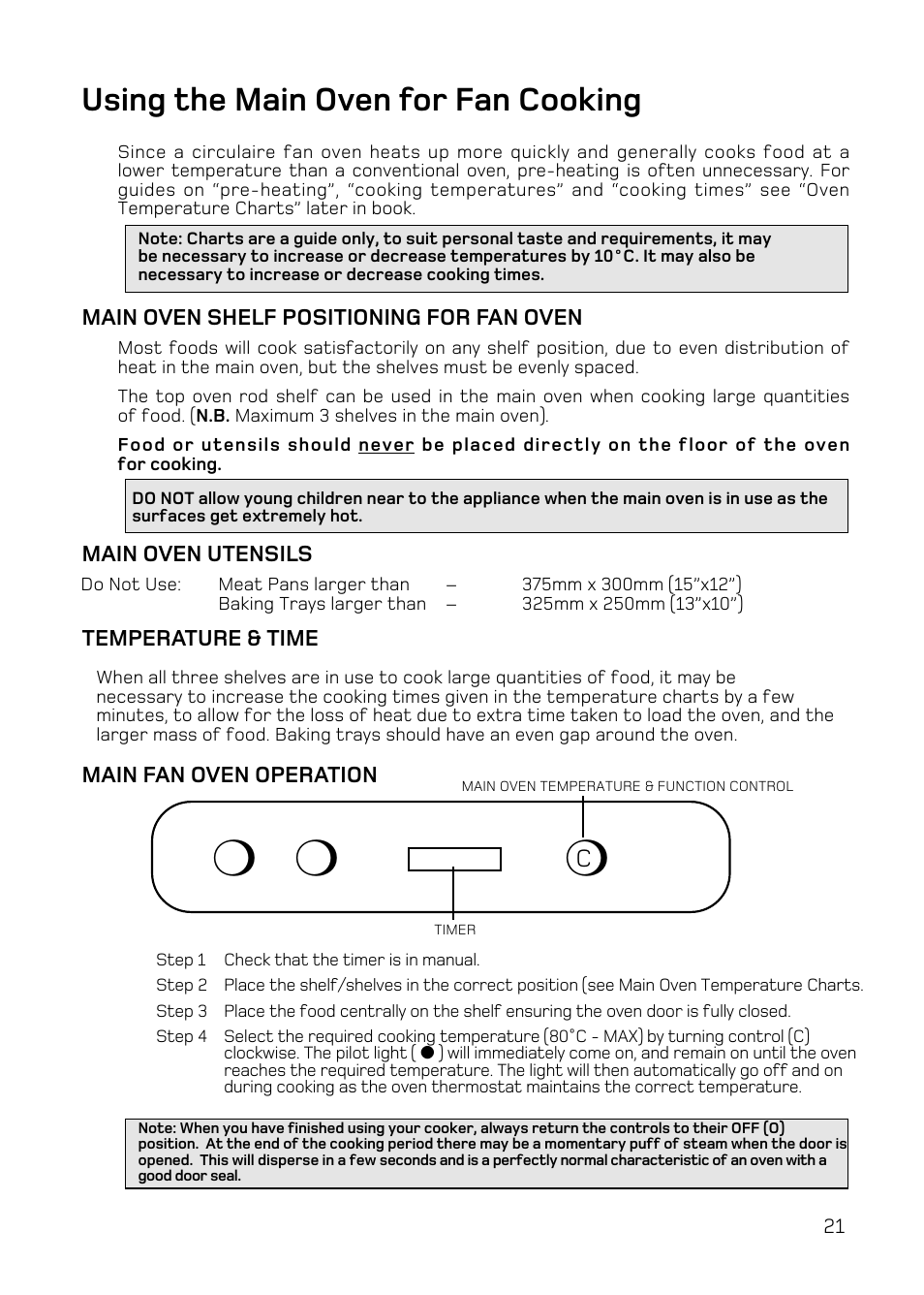 Using the main oven for fan cooking | Hotpoint UE47 User Manual | Page 21 / 40