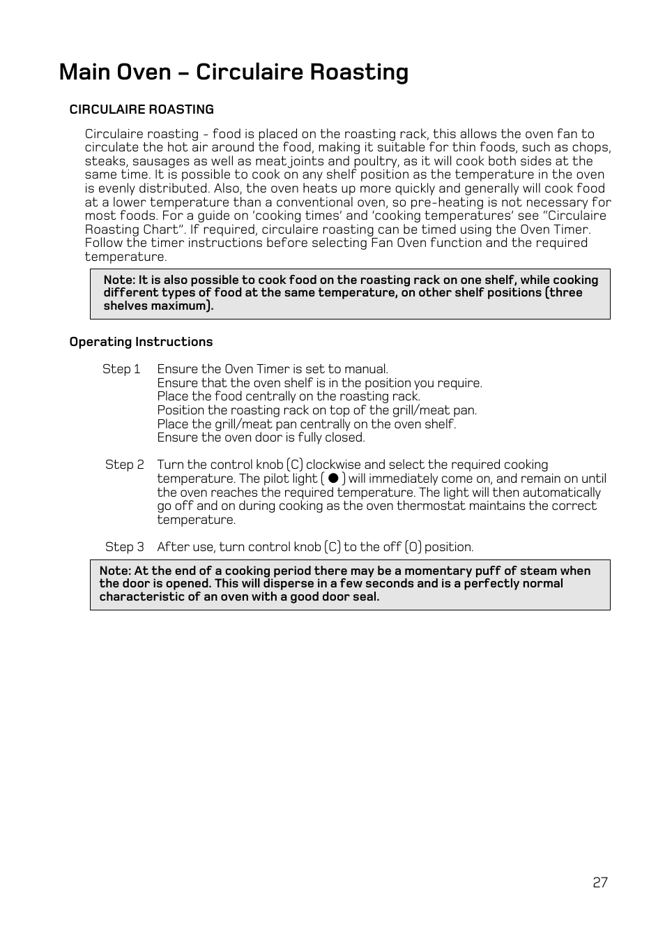 Main oven - circulaire roasting | Hotpoint UE47 User Manual | Page 27 / 40
