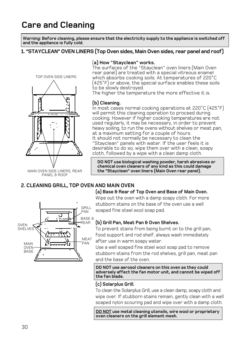 Care and cleaning | Hotpoint UE47 User Manual | Page 30 / 40