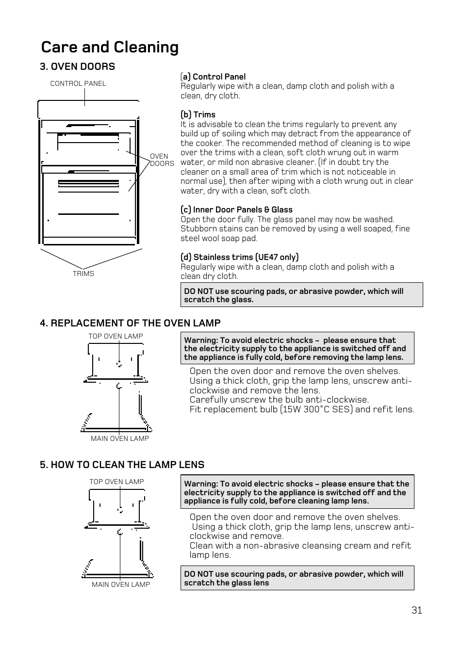 Care and cleaning | Hotpoint UE47 User Manual | Page 31 / 40