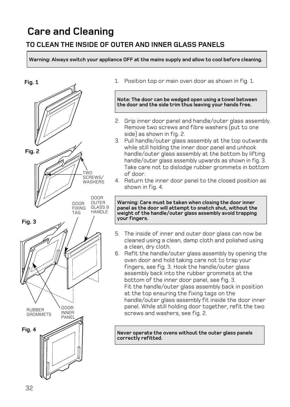 Care and cleaning | Hotpoint UE47 User Manual | Page 32 / 40