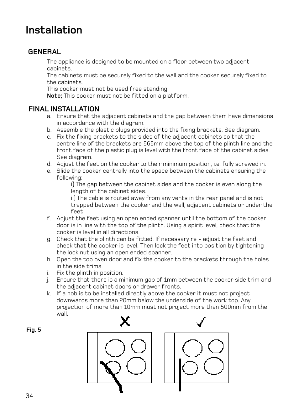 Installation | Hotpoint UE47 User Manual | Page 34 / 40