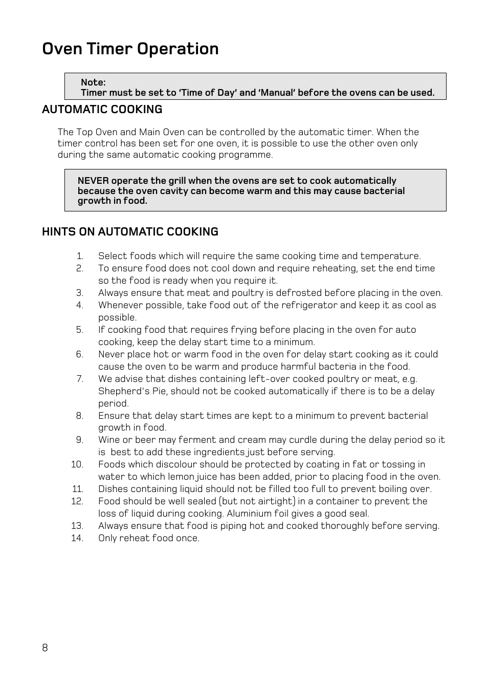 Oven timer operation | Hotpoint UE47 User Manual | Page 8 / 40
