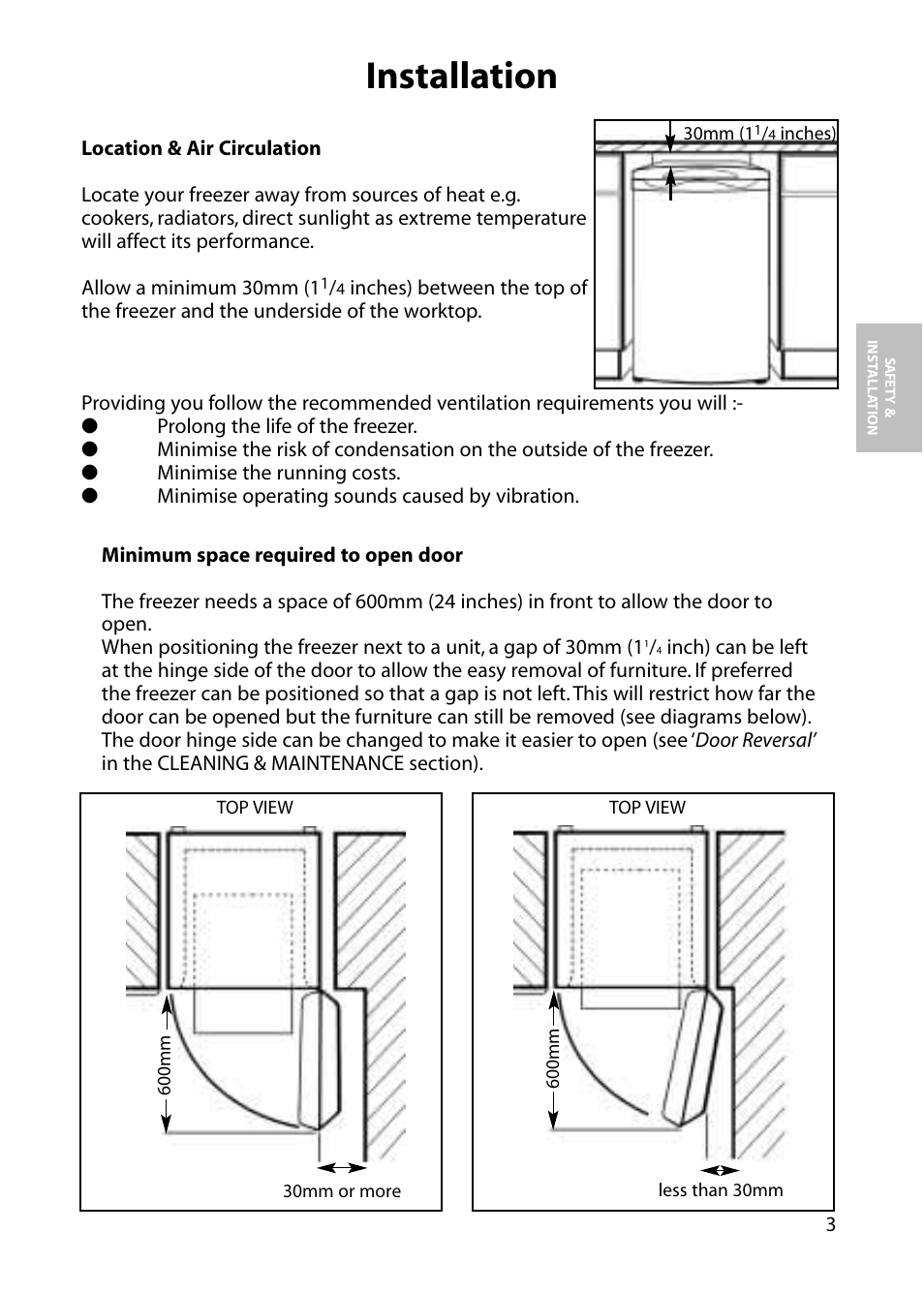 Installation | Hotpoint FZA31 User Manual | Page 3 / 20