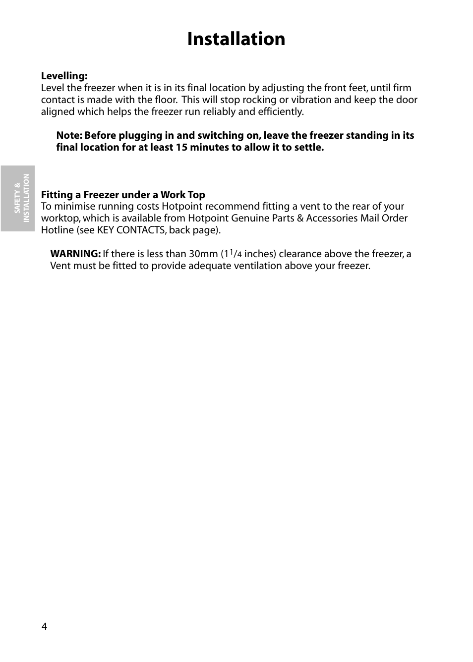 Installation | Hotpoint FZA31 User Manual | Page 4 / 20