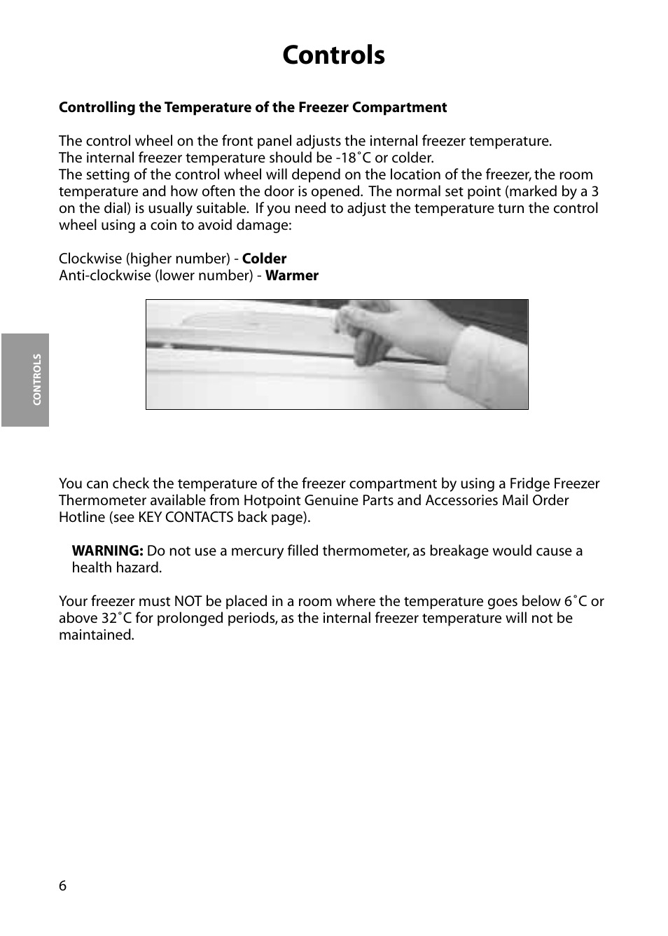 Controls | Hotpoint FZA31 User Manual | Page 6 / 20