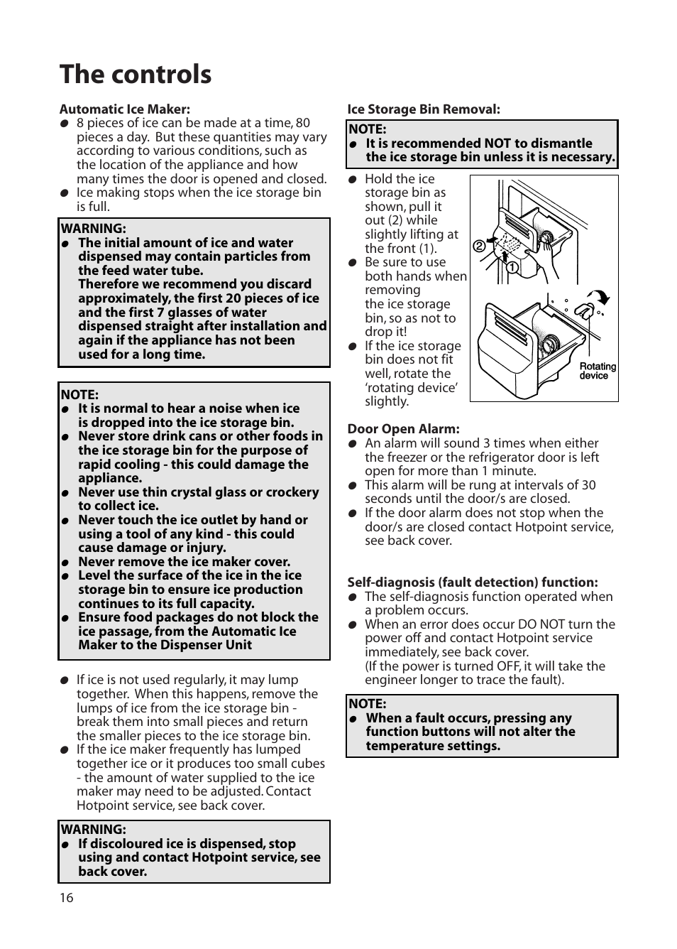 The controls | Hotpoint FFU00 User Manual | Page 16 / 28