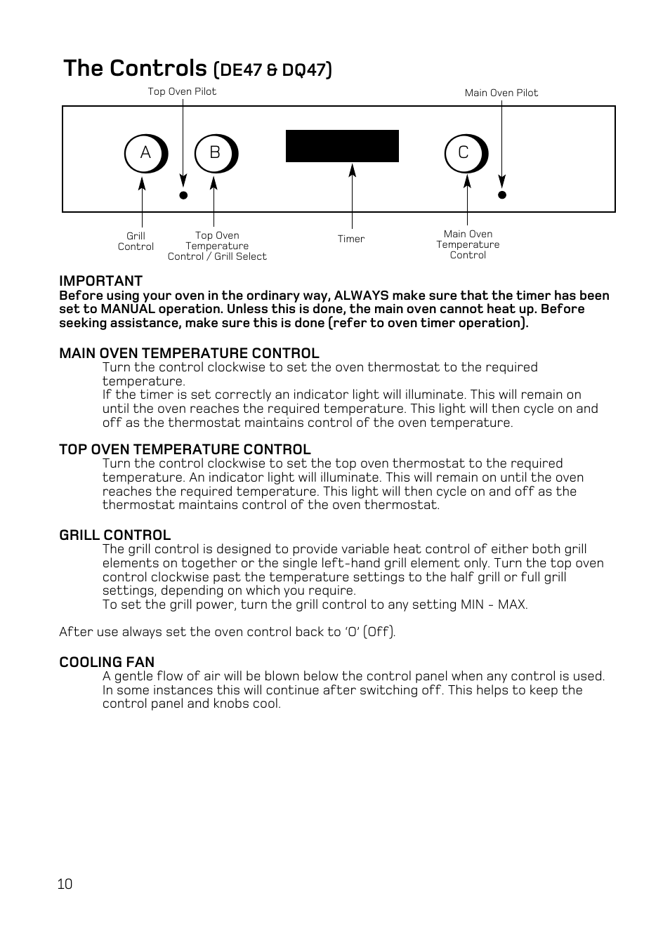 The controls | Hotpoint DE47 User Manual | Page 10 / 48