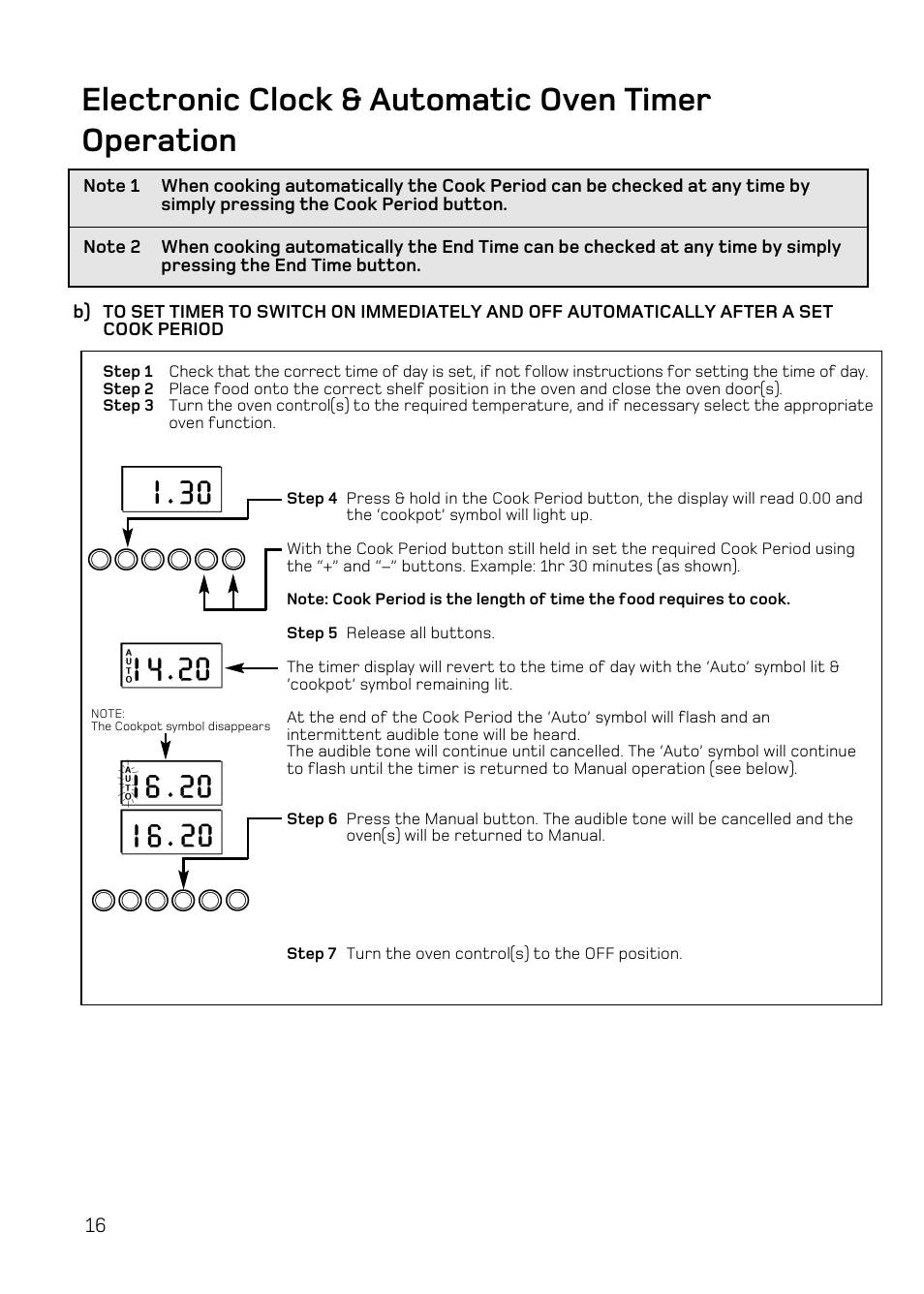 Electronic clock & automatic oven timer operation | Hotpoint DE47 User Manual | Page 16 / 48
