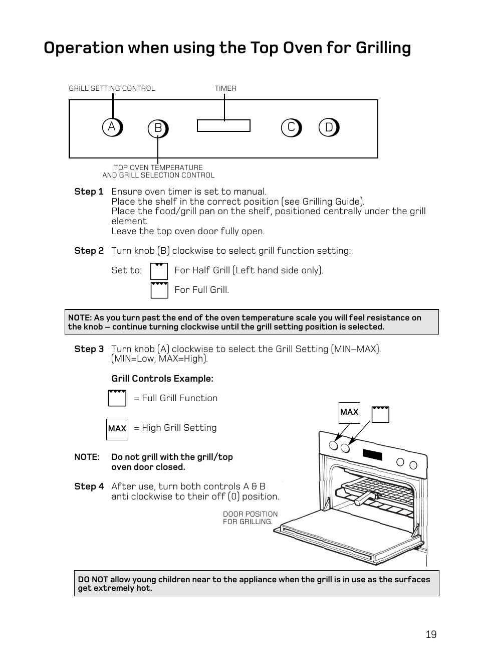 Operation when using the top oven for grilling | Hotpoint DE47 User Manual | Page 19 / 48