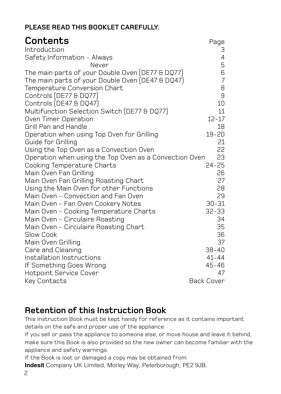 Hotpoint DE47 User Manual | Page 2 / 48