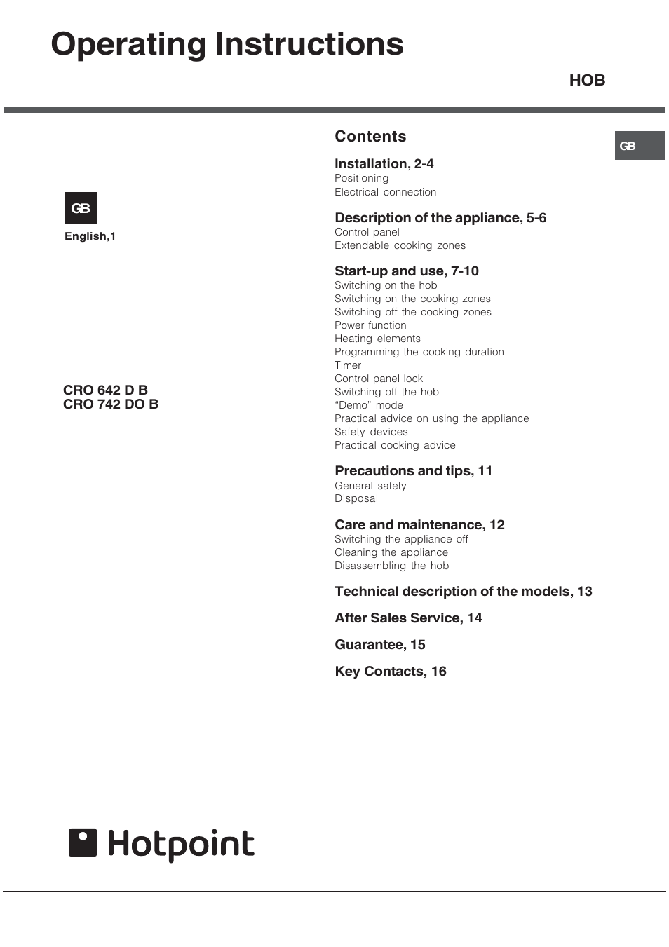 Hotpoint CRO 642 D B User Manual | 16 pages