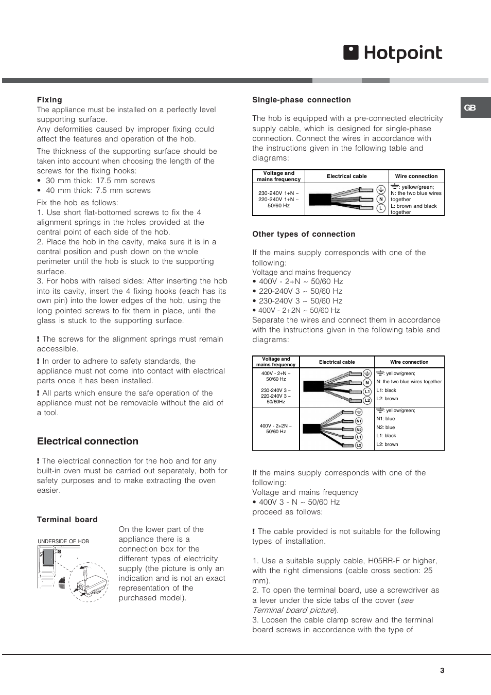 Electrical connection | Hotpoint CRO 642 D B User Manual | Page 3 / 16