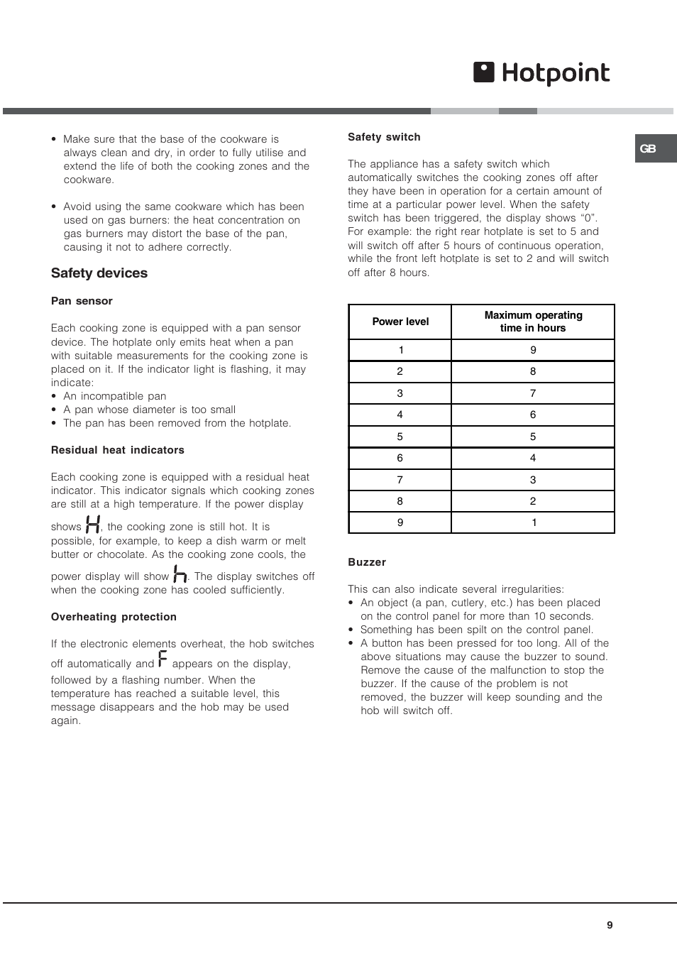 Safety devices | Hotpoint CRO 642 D B User Manual | Page 9 / 16