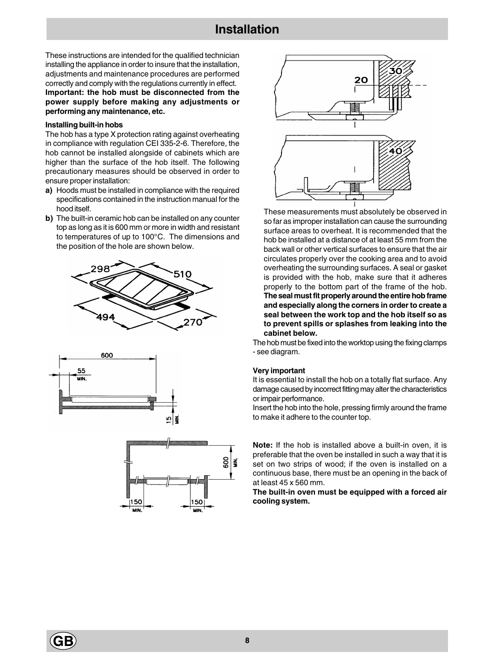 Installation | Hotpoint EV302X User Manual | Page 8 / 12