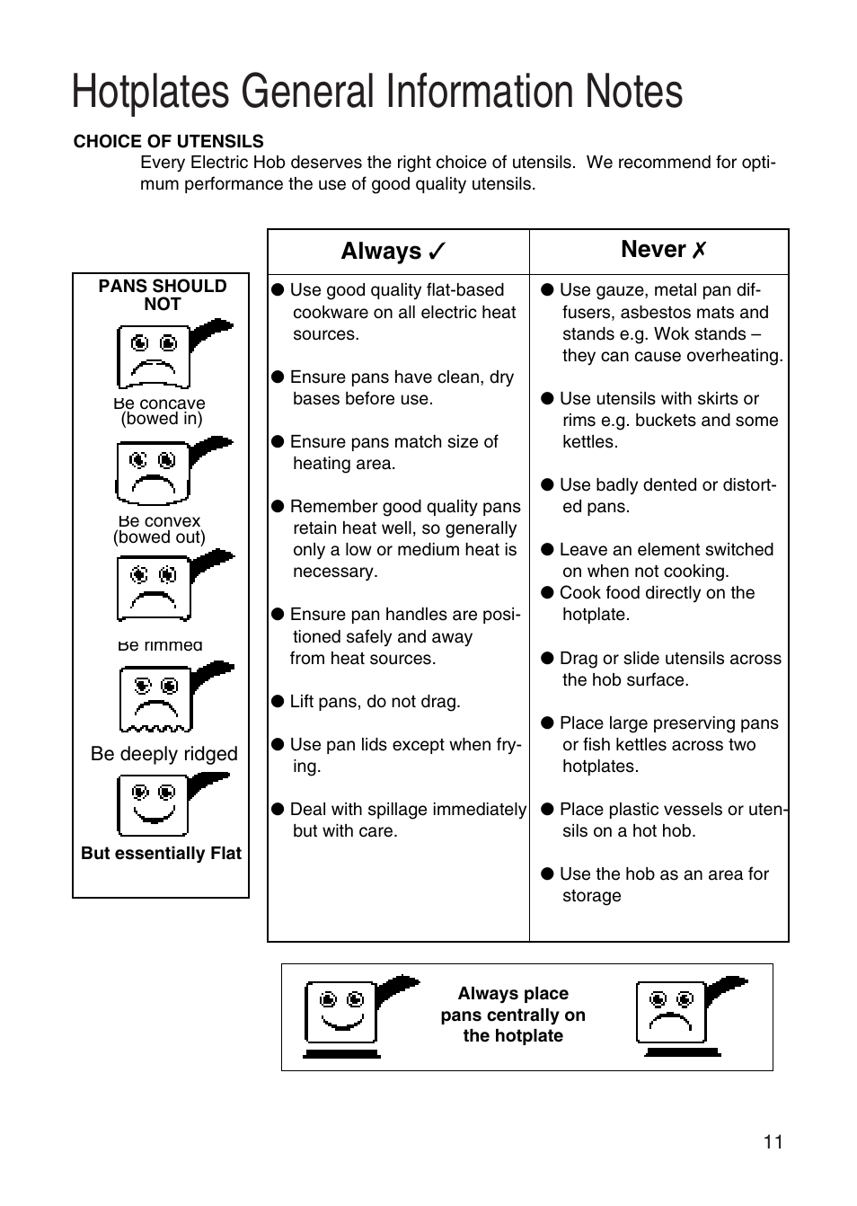 Always, Never | Hotpoint EW31 User Manual | Page 11 / 32