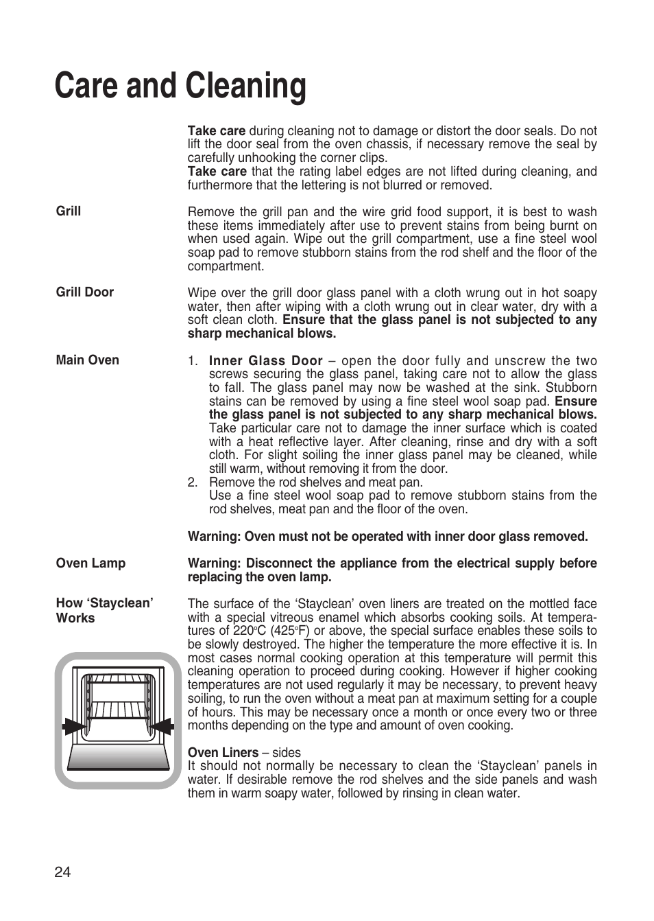 Care and cleaning | Hotpoint EW31 User Manual | Page 24 / 32