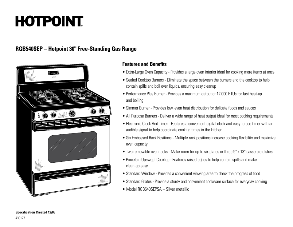 Hotpoint RGB540SEP User Manual | Page 2 / 2