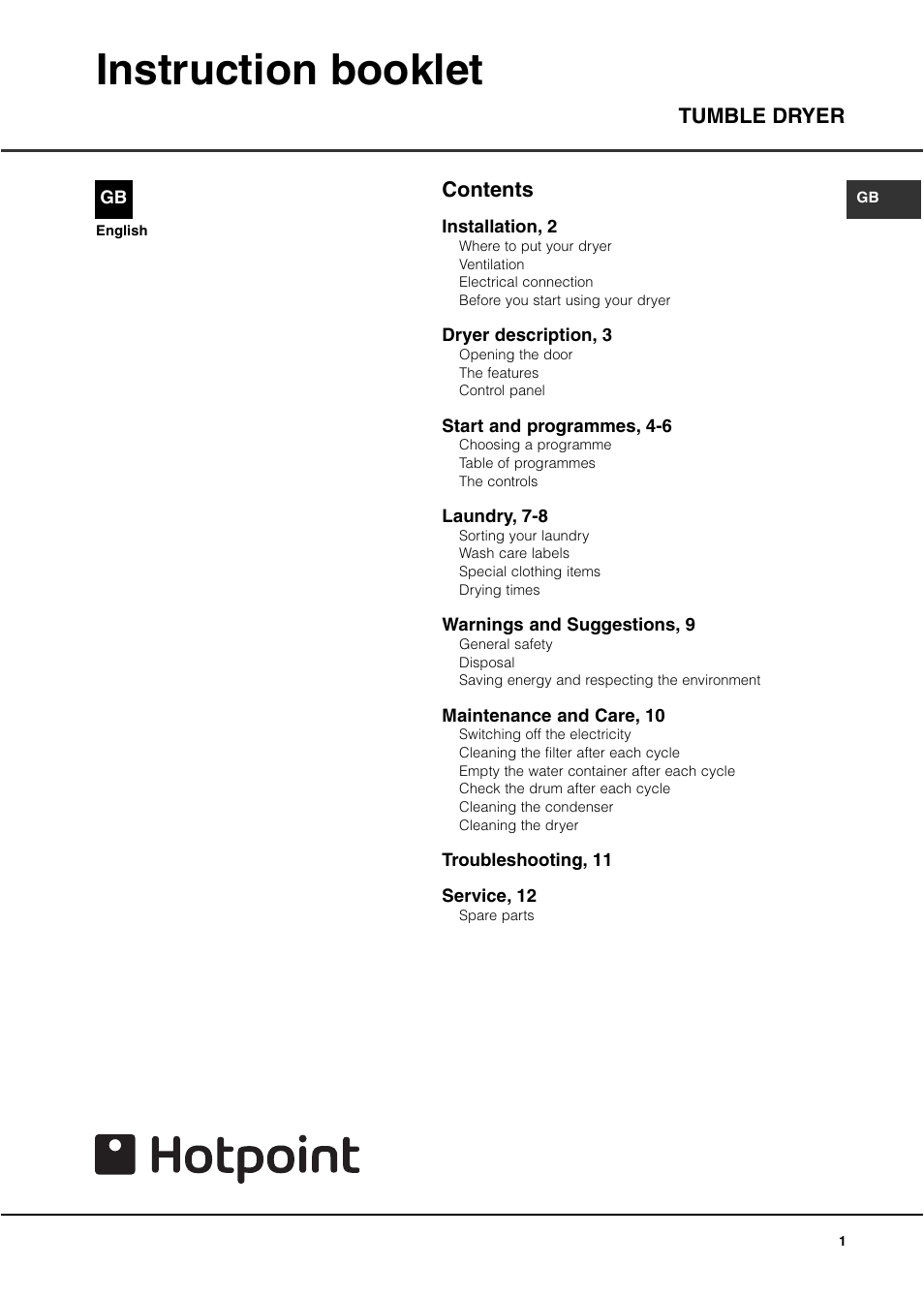 Instruction booklet | Hotpoint CTD40 User Manual | Page 3 / 16