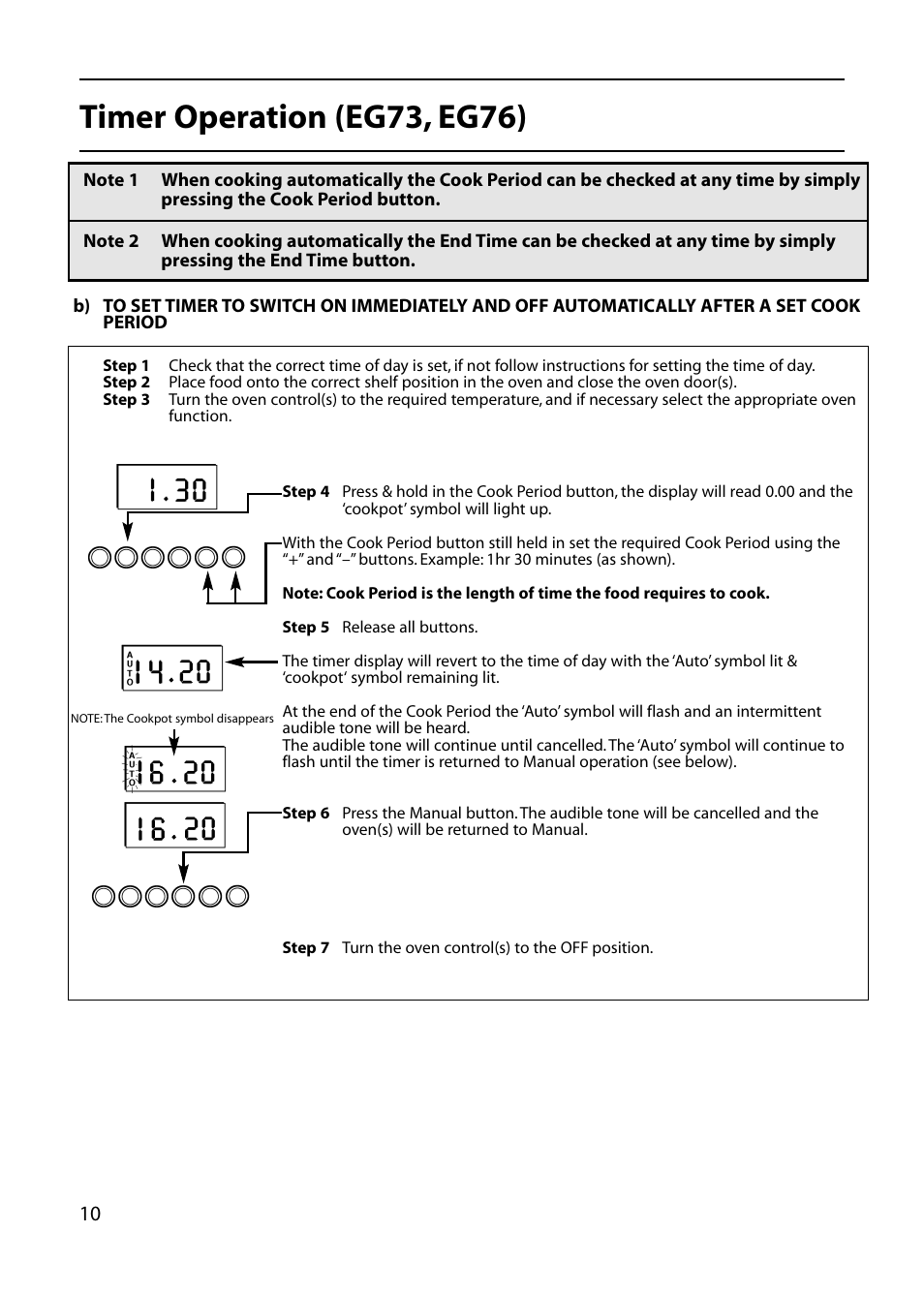 Timer operation (eg73, eg76) | Hotpoint EG73 EG76 User Manual | Page 10 / 32