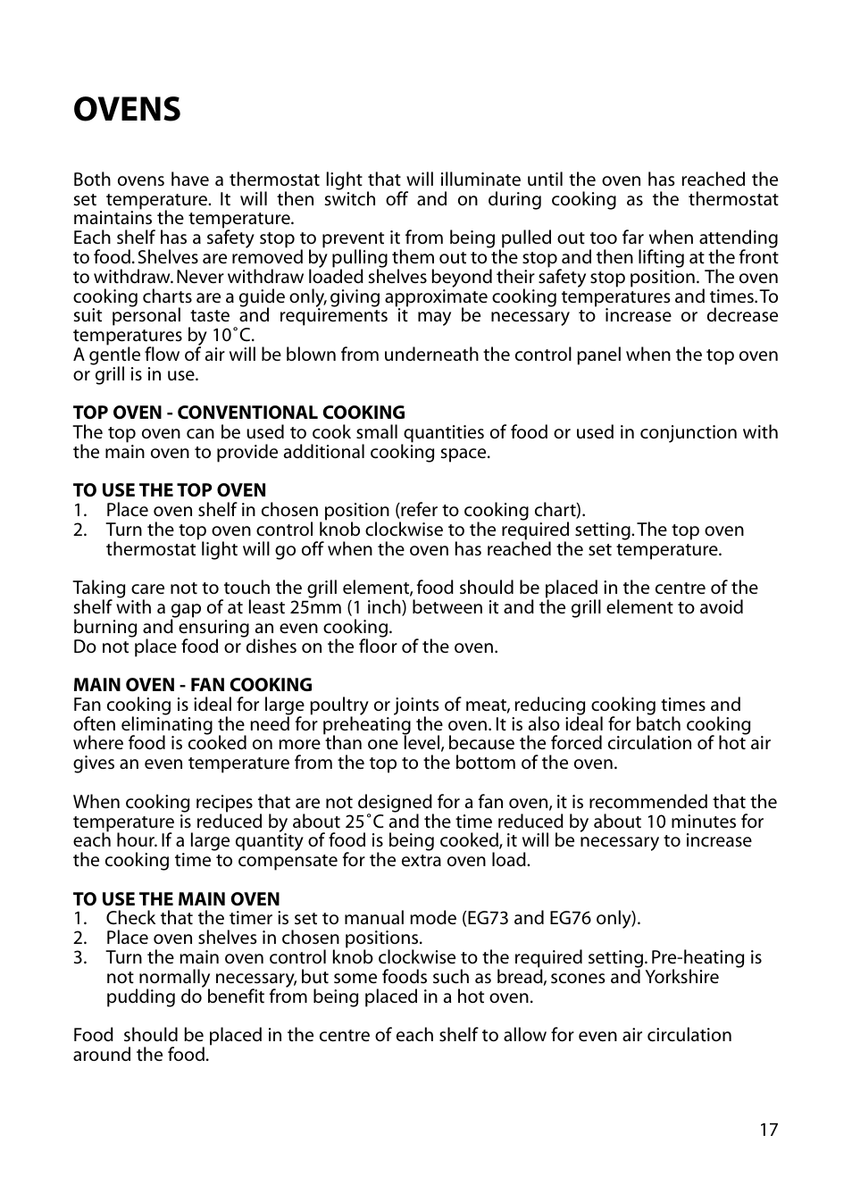 Ovens | Hotpoint EG73 EG76 User Manual | Page 17 / 32