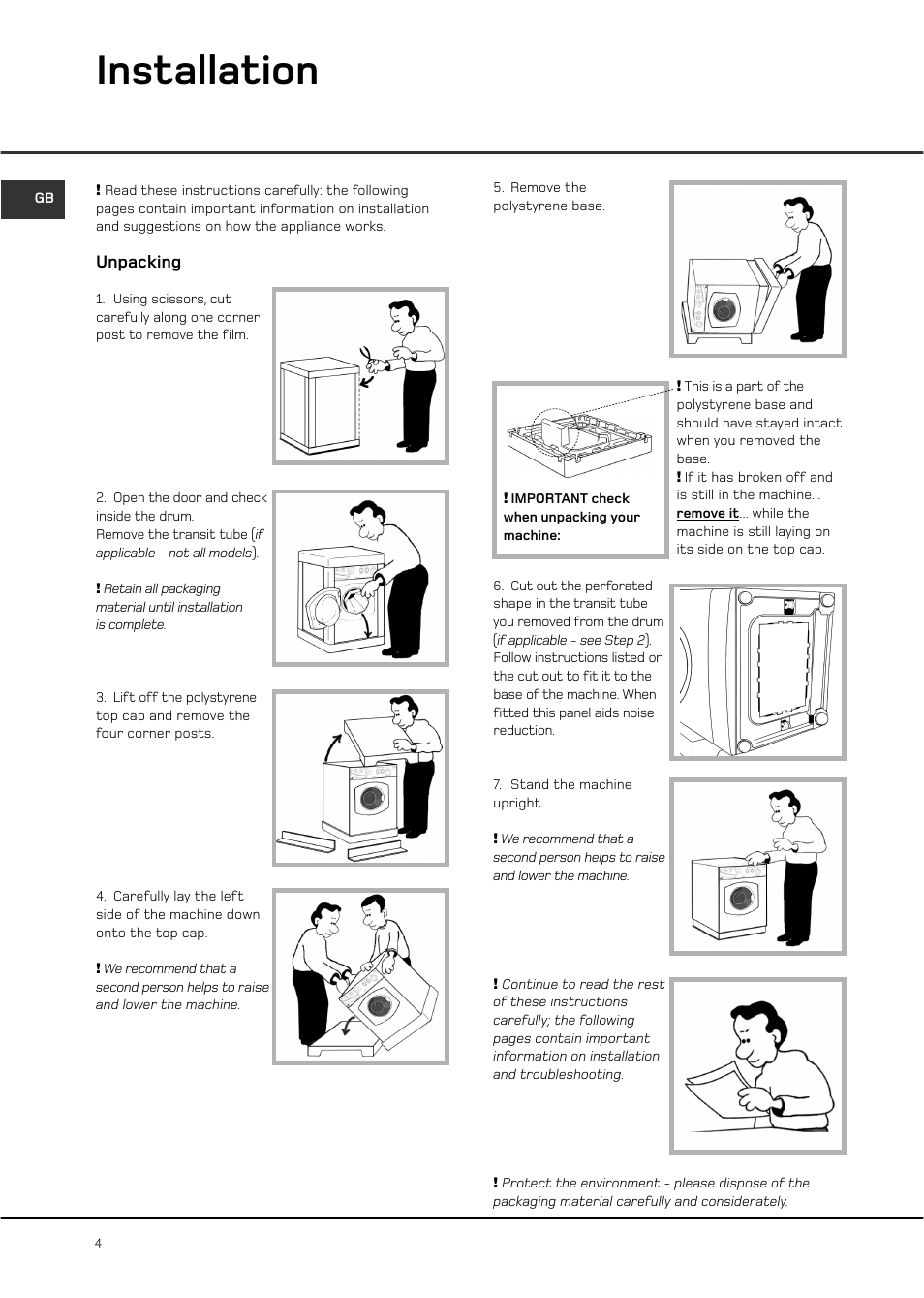 Installation | Hotpoint WT761 User Manual | Page 4 / 20