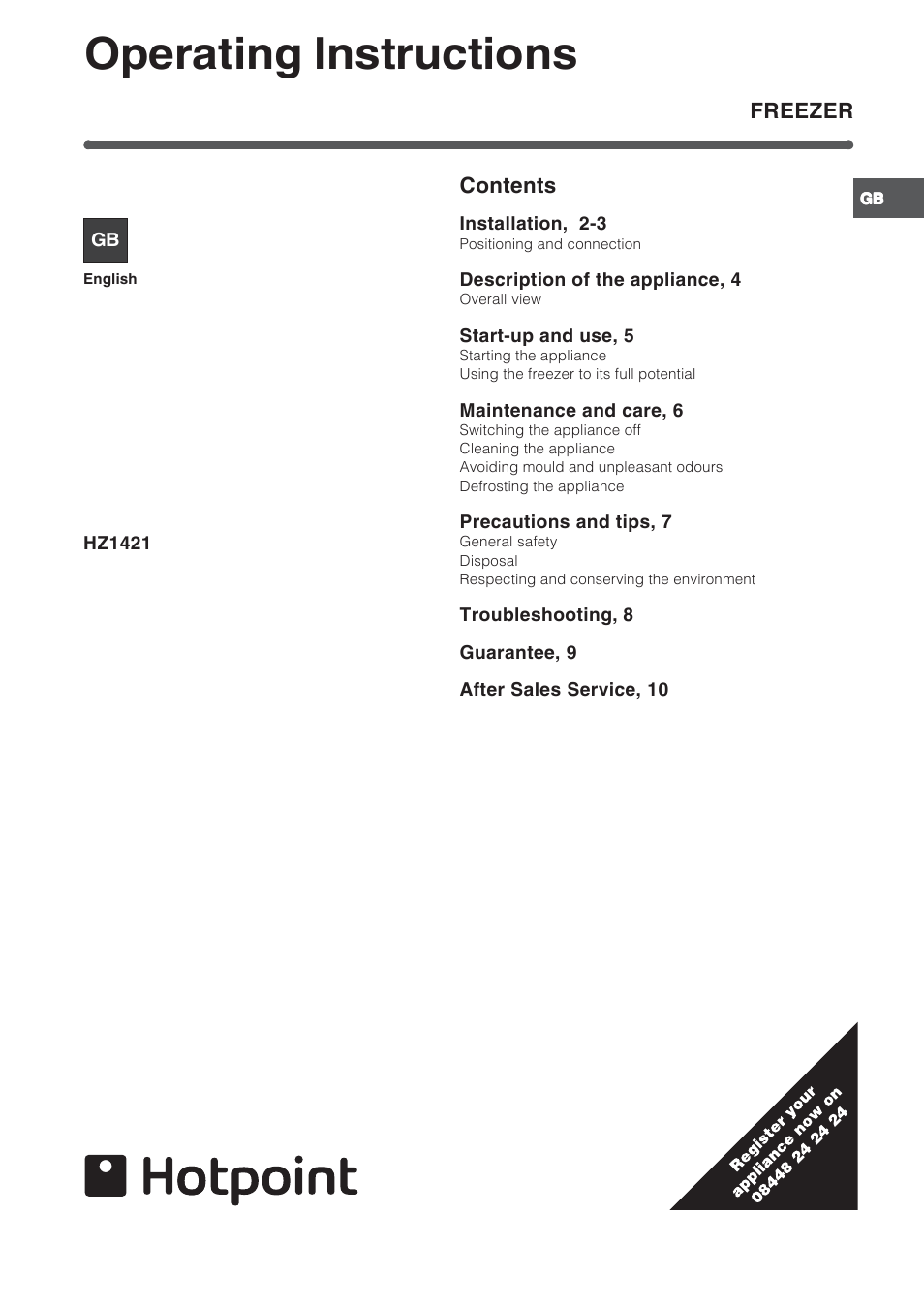 Hotpoint HZ1421 User Manual | 12 pages