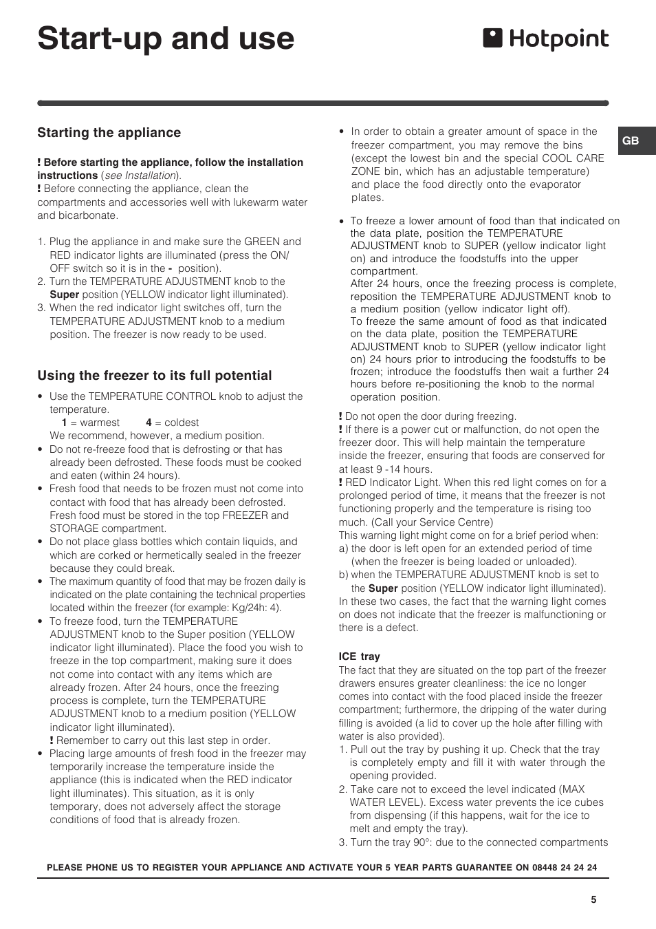 Start-up and use | Hotpoint HZ1421 User Manual | Page 5 / 12