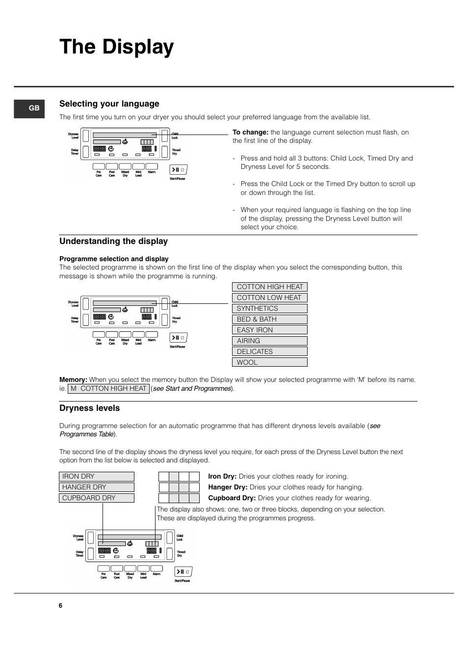 The display | Hotpoint TCD975 User Manual | Page 6 / 20