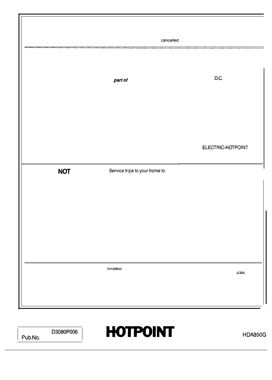 Warranty, Back cover, Your hotpoint dishwasher | What is covered | Hotpoint HDA850G User Manual | Page 16 / 16