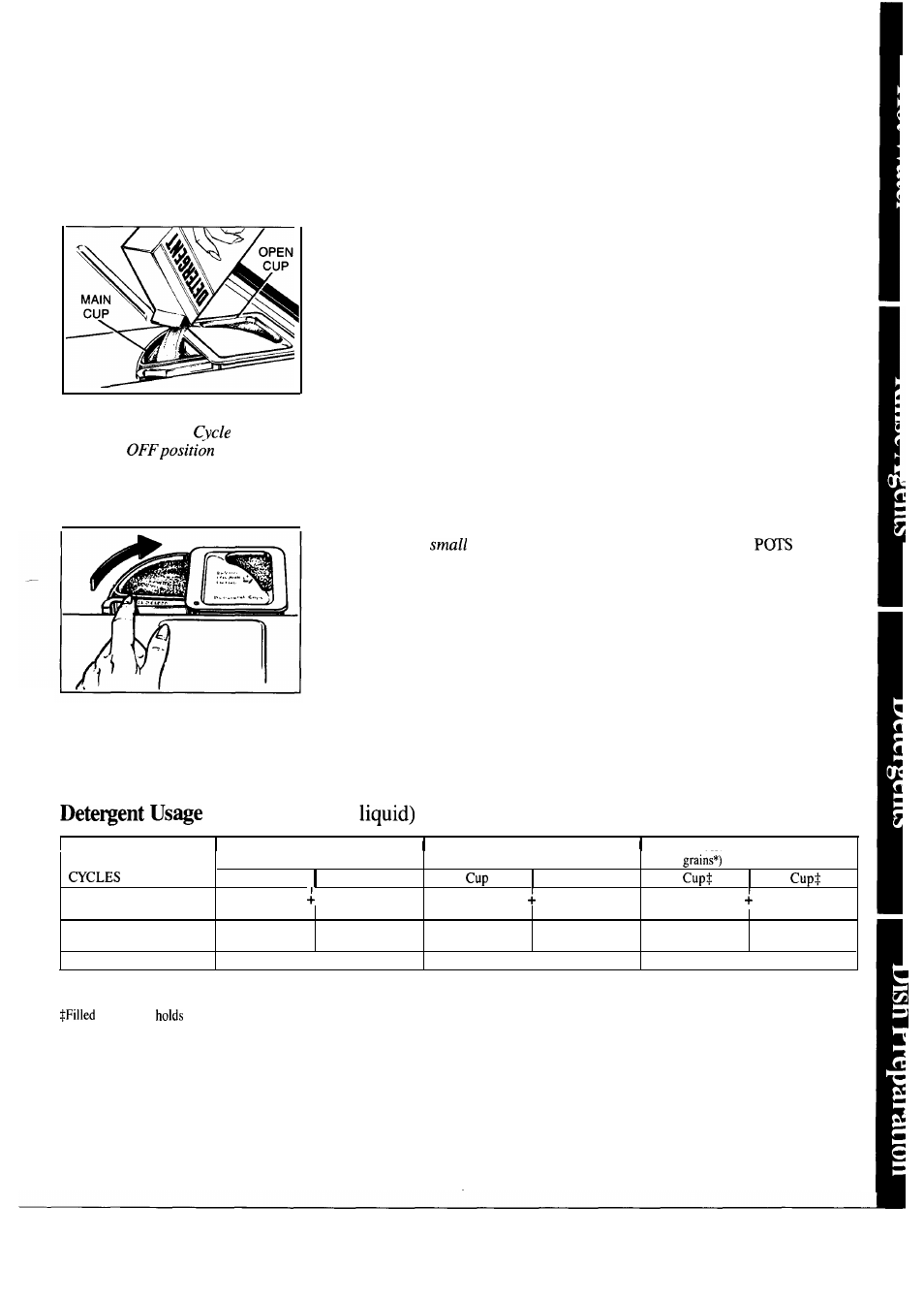 Dispenser cups, Soil level, Guide | Hotpoint HDA850G User Manual | Page 7 / 16