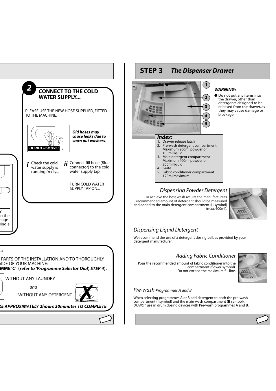 Step 3, The dispenser drawer, Ii i | Hotpoint FEW10 User Manual | Page 5 / 12