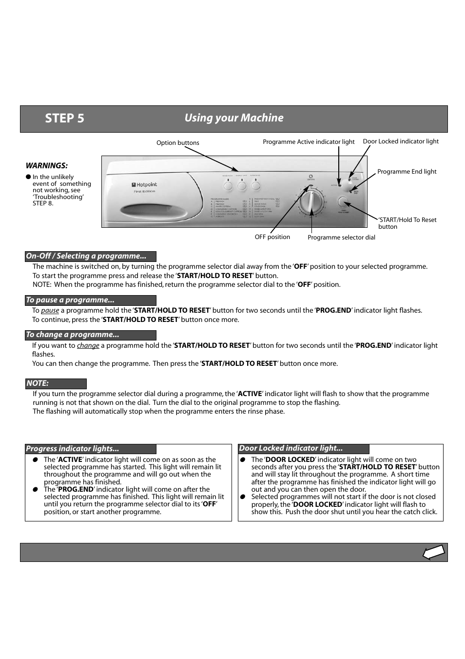 Step 5, Using your machine | Hotpoint FEW10 User Manual | Page 7 / 12