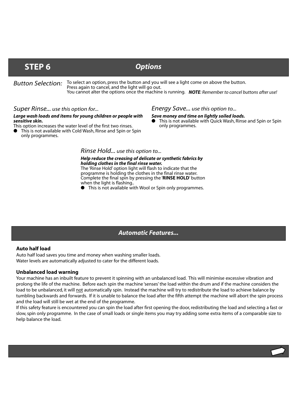 Step 6, Options | Hotpoint FEW10 User Manual | Page 8 / 12