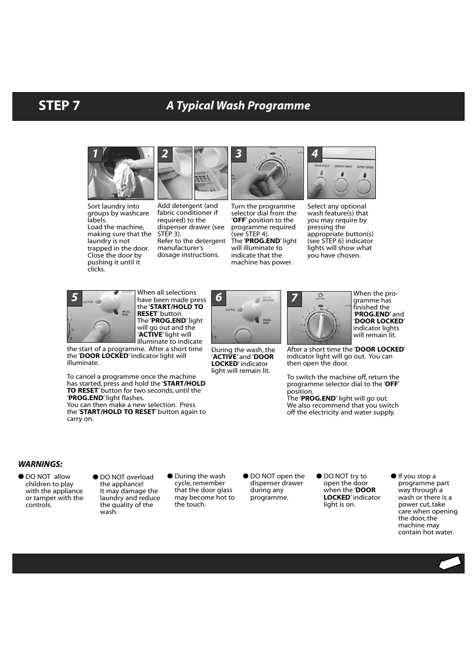 Step 7, A typical wash programme | Hotpoint FEW10 User Manual | Page 9 / 12