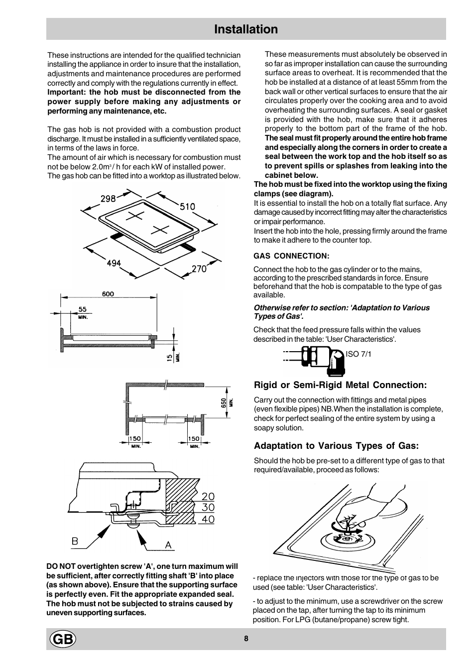 Installation | Hotpoint G310 User Manual | Page 8 / 12