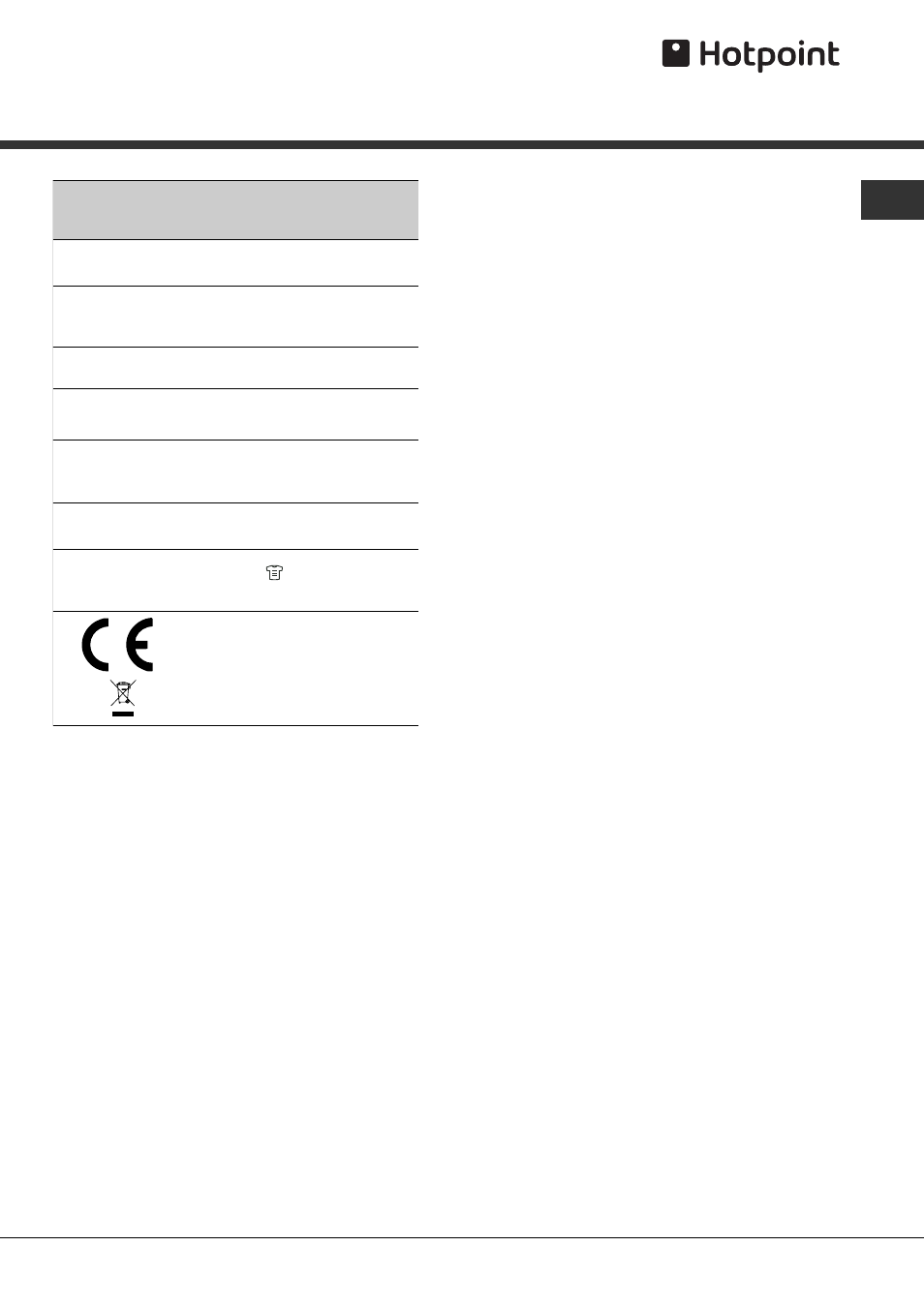 Technical data | Hotpoint AQUALTIS WASHING MACHINE AQ7F User Manual | Page 5 / 16