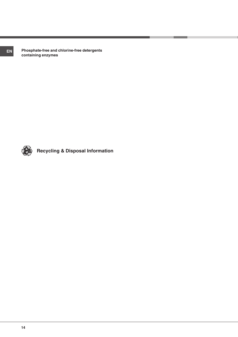 Recycling & disposal information | Hotpoint FDW 75 User Manual | Page 14 / 20