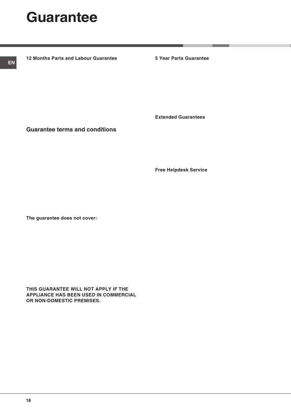Guarantee | Hotpoint FDW 75 User Manual | Page 18 / 20