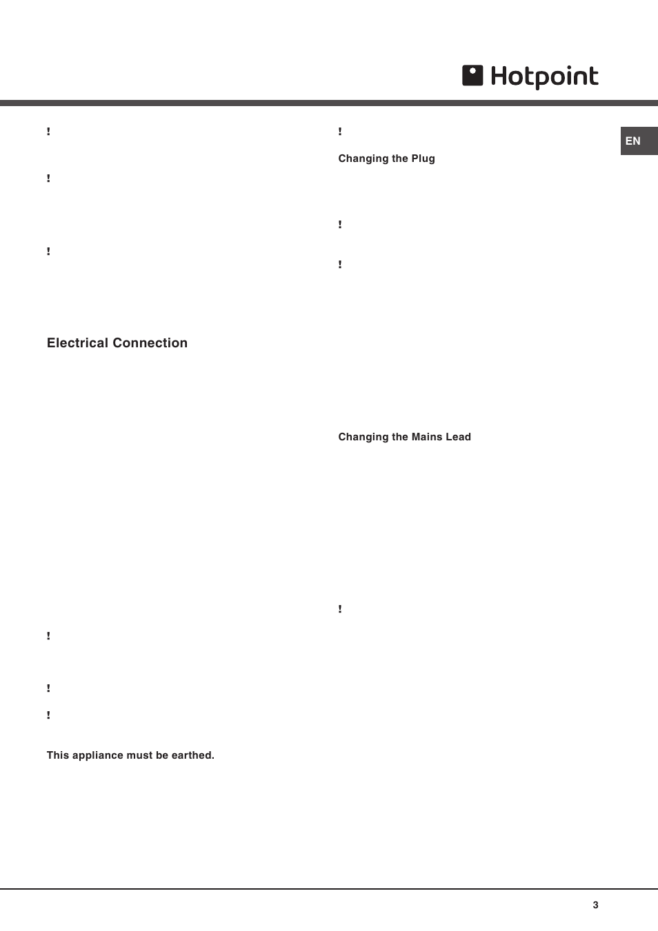 Electrical connection | Hotpoint FDW 75 User Manual | Page 3 / 20