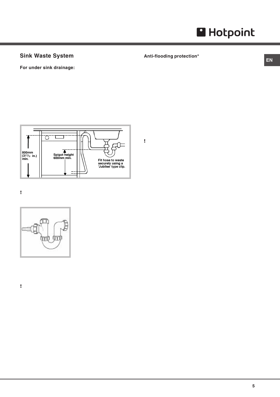 Sink waste system | Hotpoint FDW 75 User Manual | Page 5 / 20