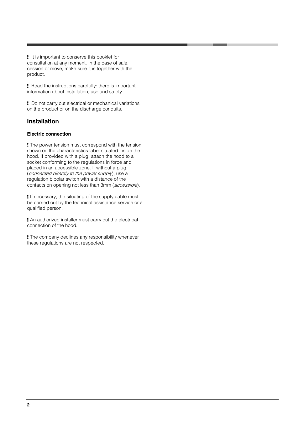 Installation | Hotpoint HE63 HE73 HE93 User Manual | Page 2 / 8