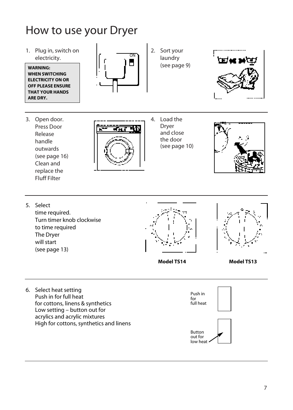 How to use your dryer | Hotpoint TS13 User Manual | Page 7 / 20