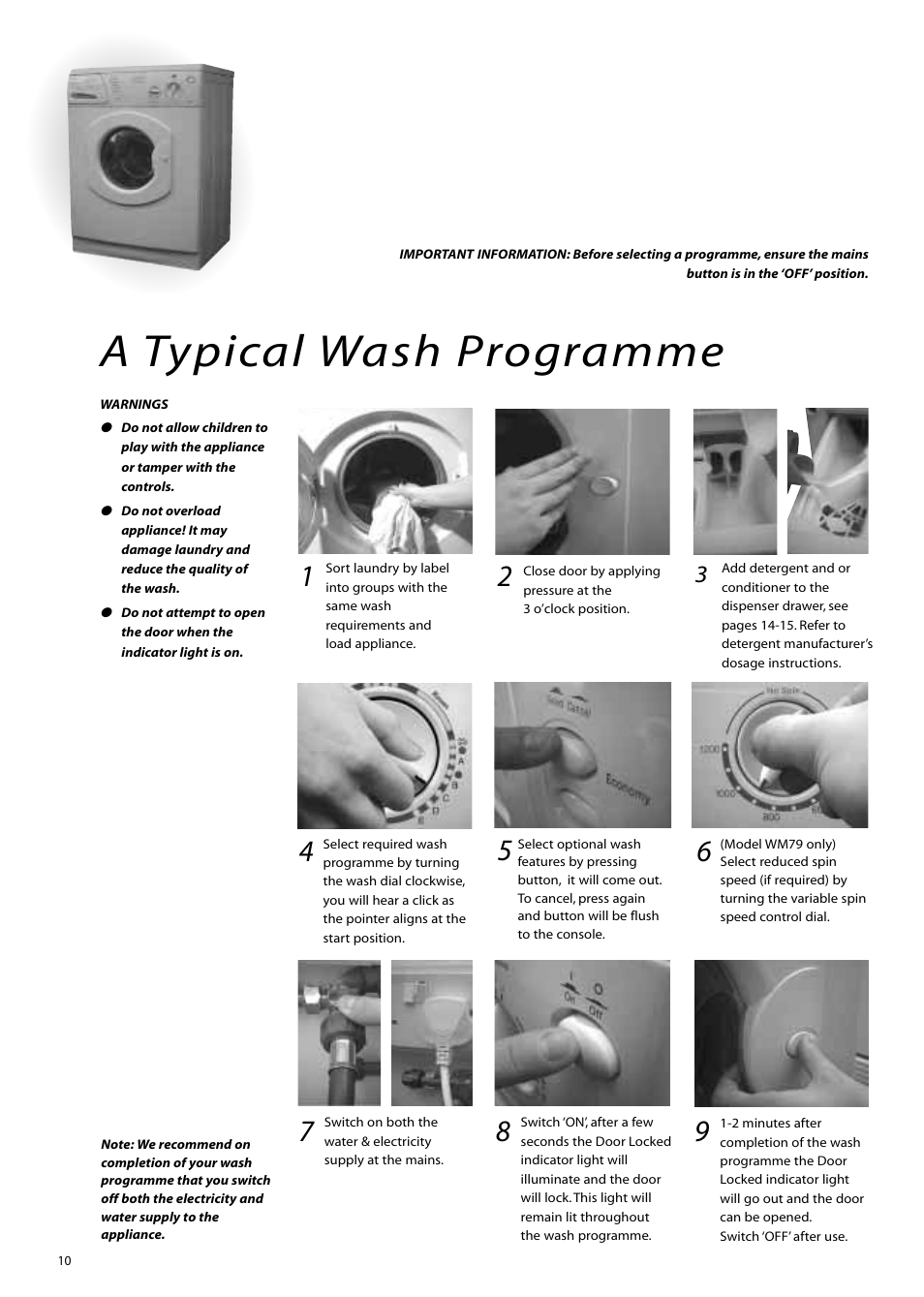 A typical wash programme | Hotpoint WM80 User Manual | Page 10 / 20