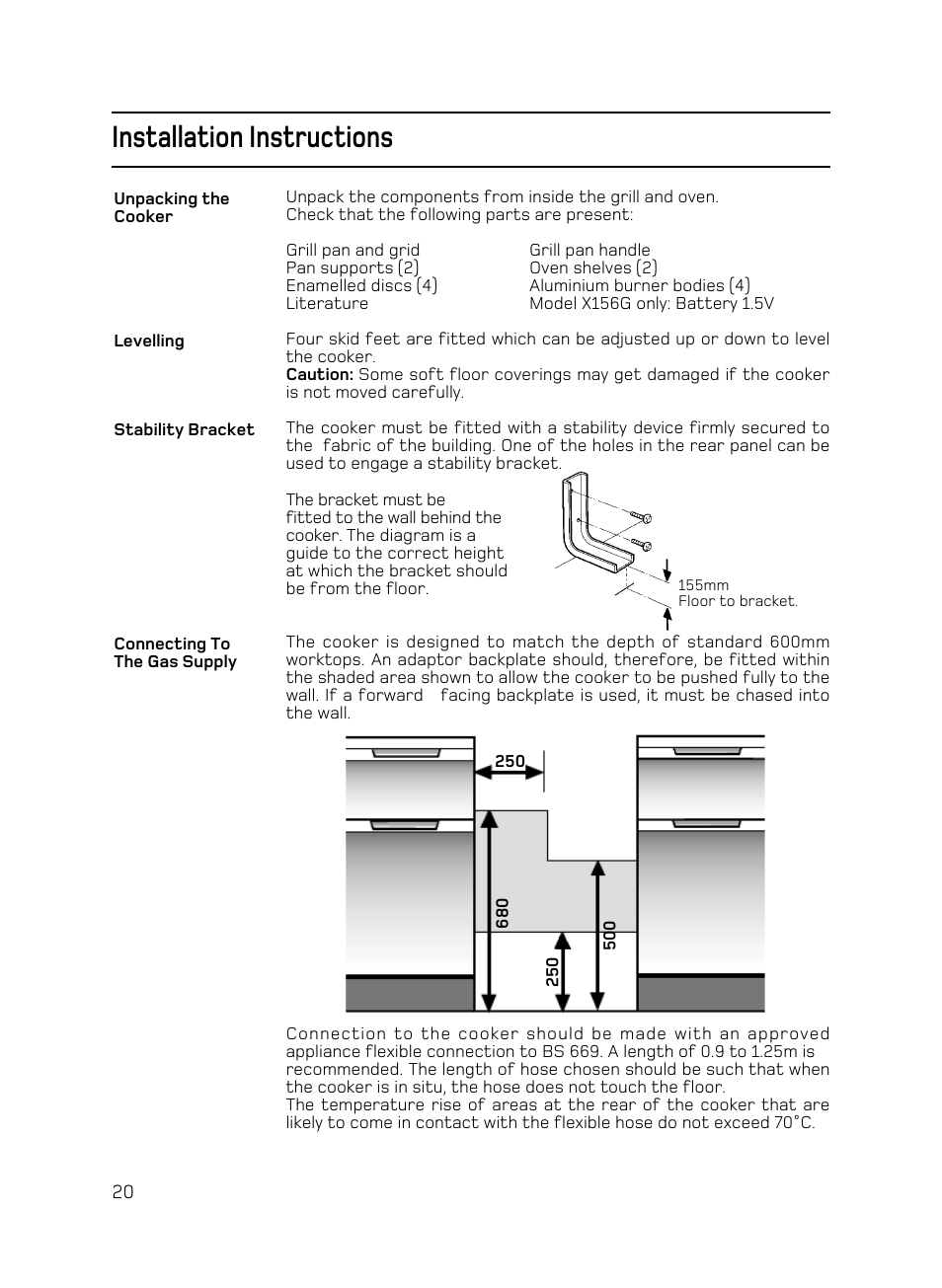 Installation instructions | Hotpoint X156G User Manual | Page 20 / 24