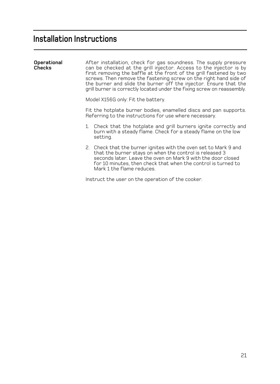 Installation instructions | Hotpoint X156G User Manual | Page 21 / 24