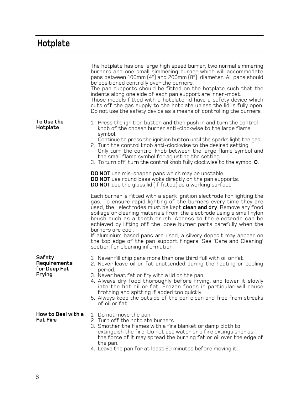 Hotplate | Hotpoint X156G User Manual | Page 6 / 24