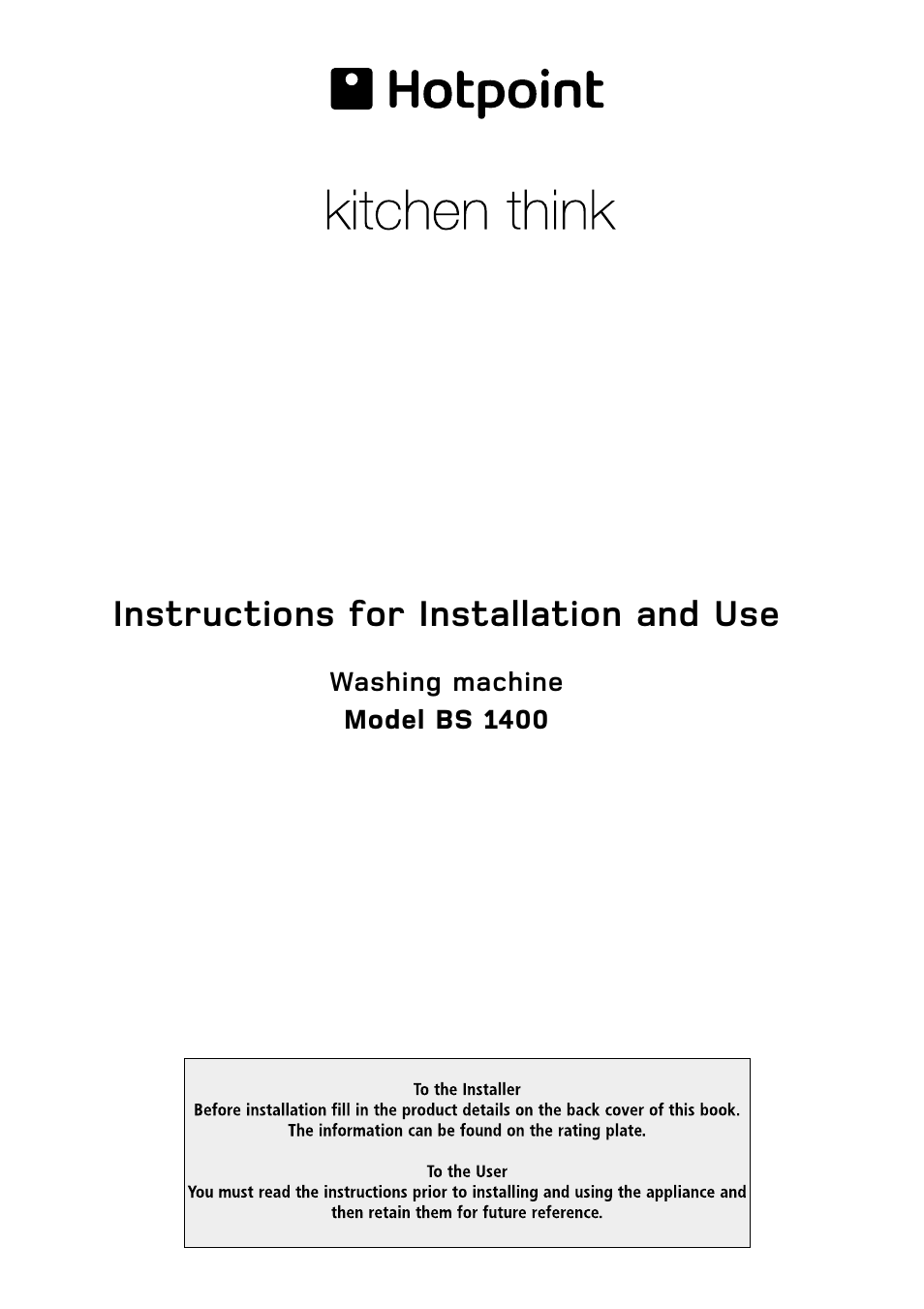 Hotpoint KITCHEN THINK BS 1400 User Manual | 20 pages